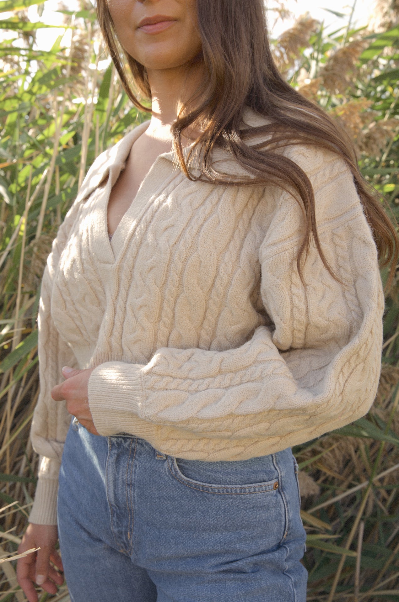 Cable Cropped Knit Sweater