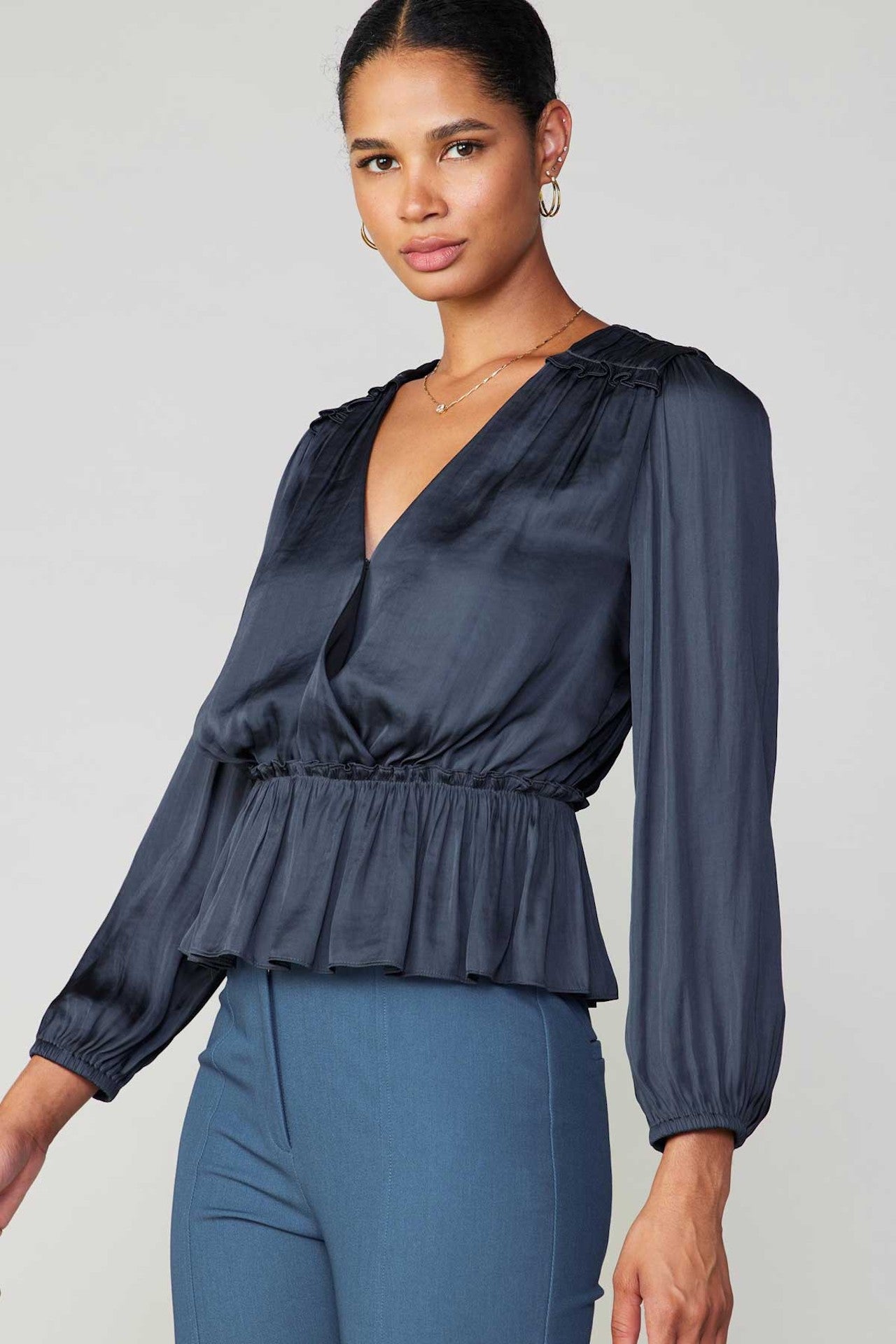 SURPLICE PEPLUM BLOUSE