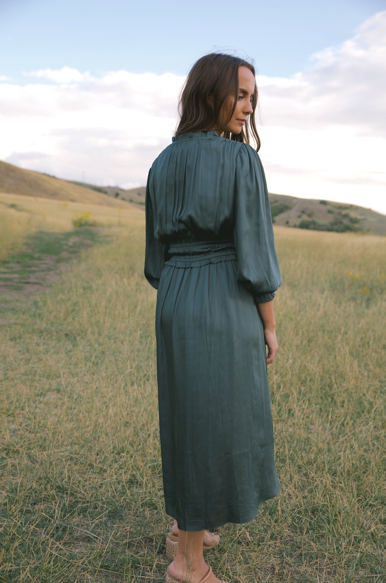 Surplice Bodice Green Midi Dress