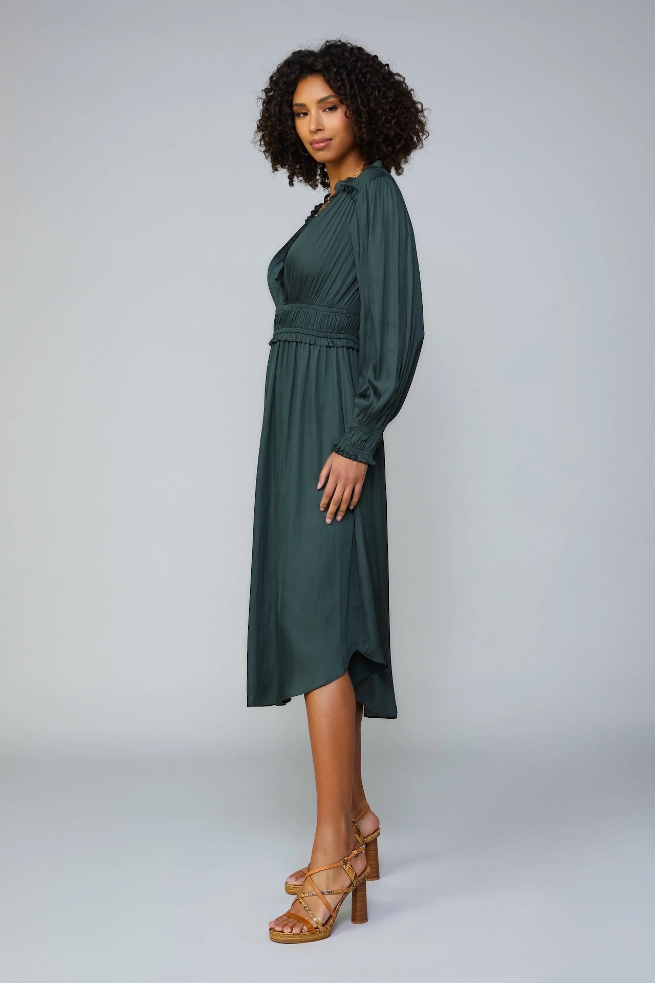 Surplice Bodice Green Midi Dress
