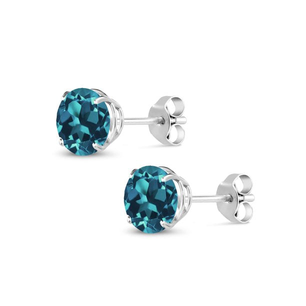 2.66 CTW Blue Topaz Stud Earrings in 14K White Gold