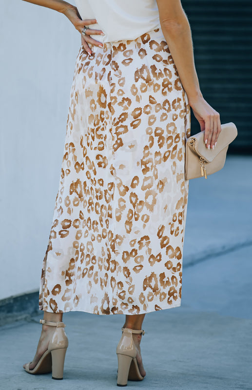 Leopard Print Knot Front Maxi Chiffon  Skirt