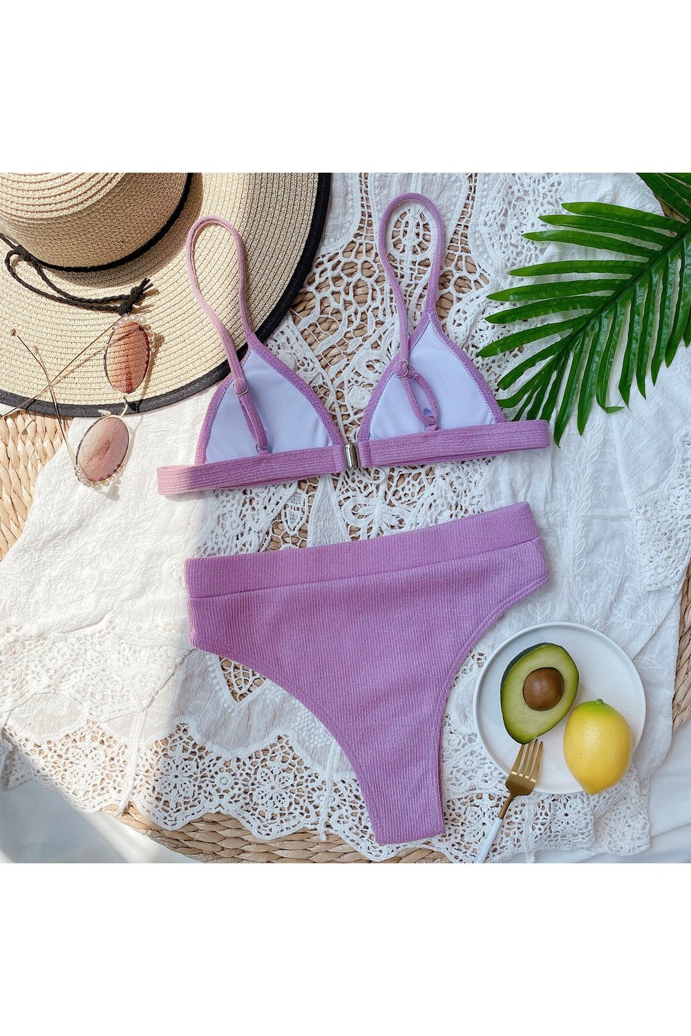 Spaghetti Strap Ribbed Bikini Set