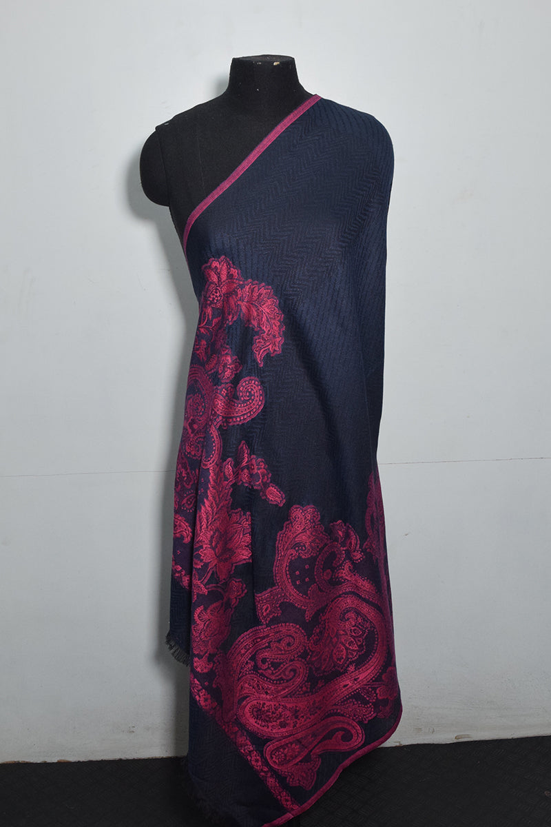 Pashmina Woven Jacquard Shawl Available In Grey, Beige And Navy Blue