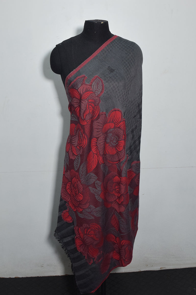 Pashmina Woven Jacquard Shawl Available In Grey, Beige And Navy Blue