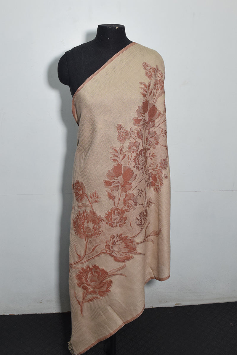 Pashmina Woven Jacquard Shawl Available In Grey, Beige And Navy Blue