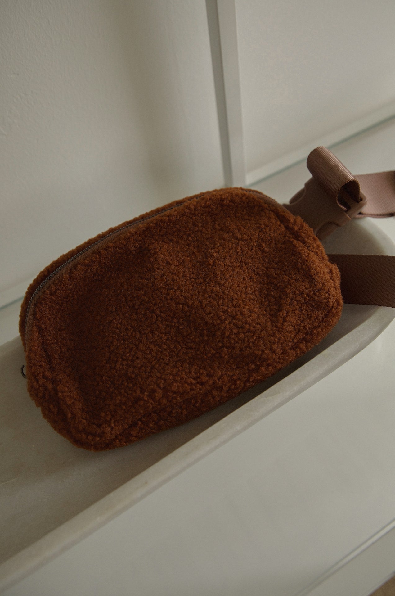 Sherpa Fleece Belt Bag - Brown