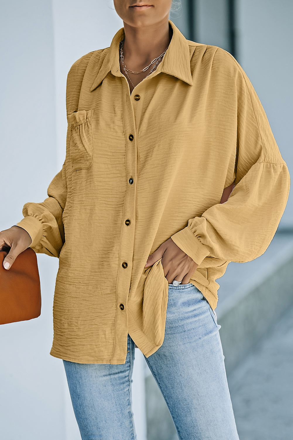 Textured Frill Trim Shirt with Breast Pocket