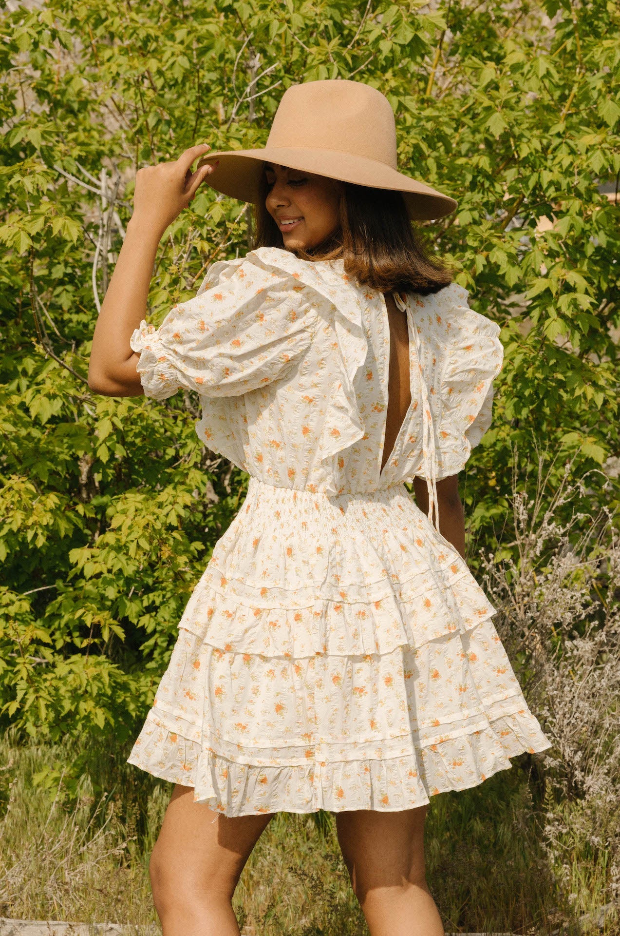 Weekend Dreams Floral Printed Ruffle Mini Dress - Orange