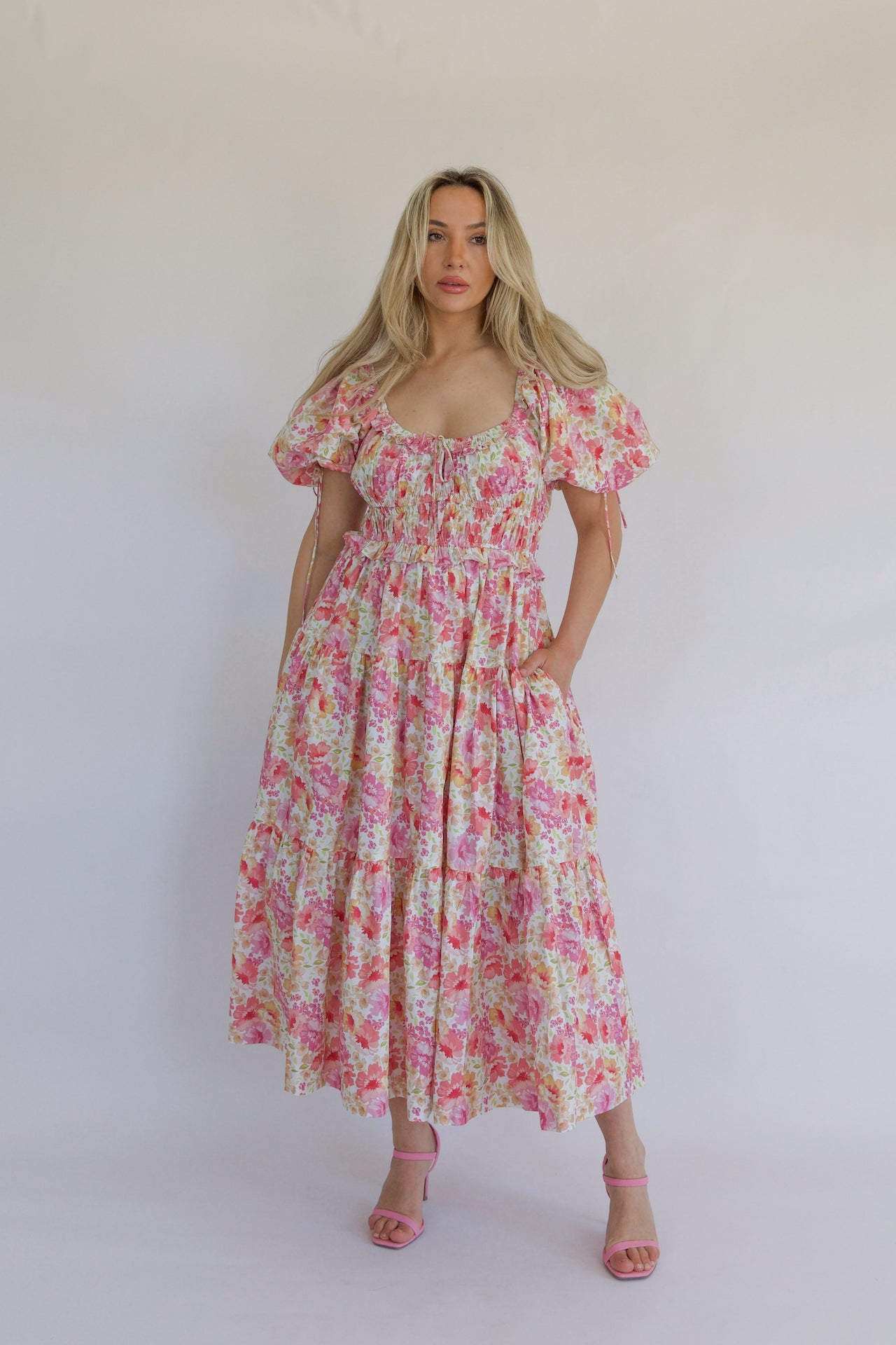 Clara Pink Tiered Maxi Dress