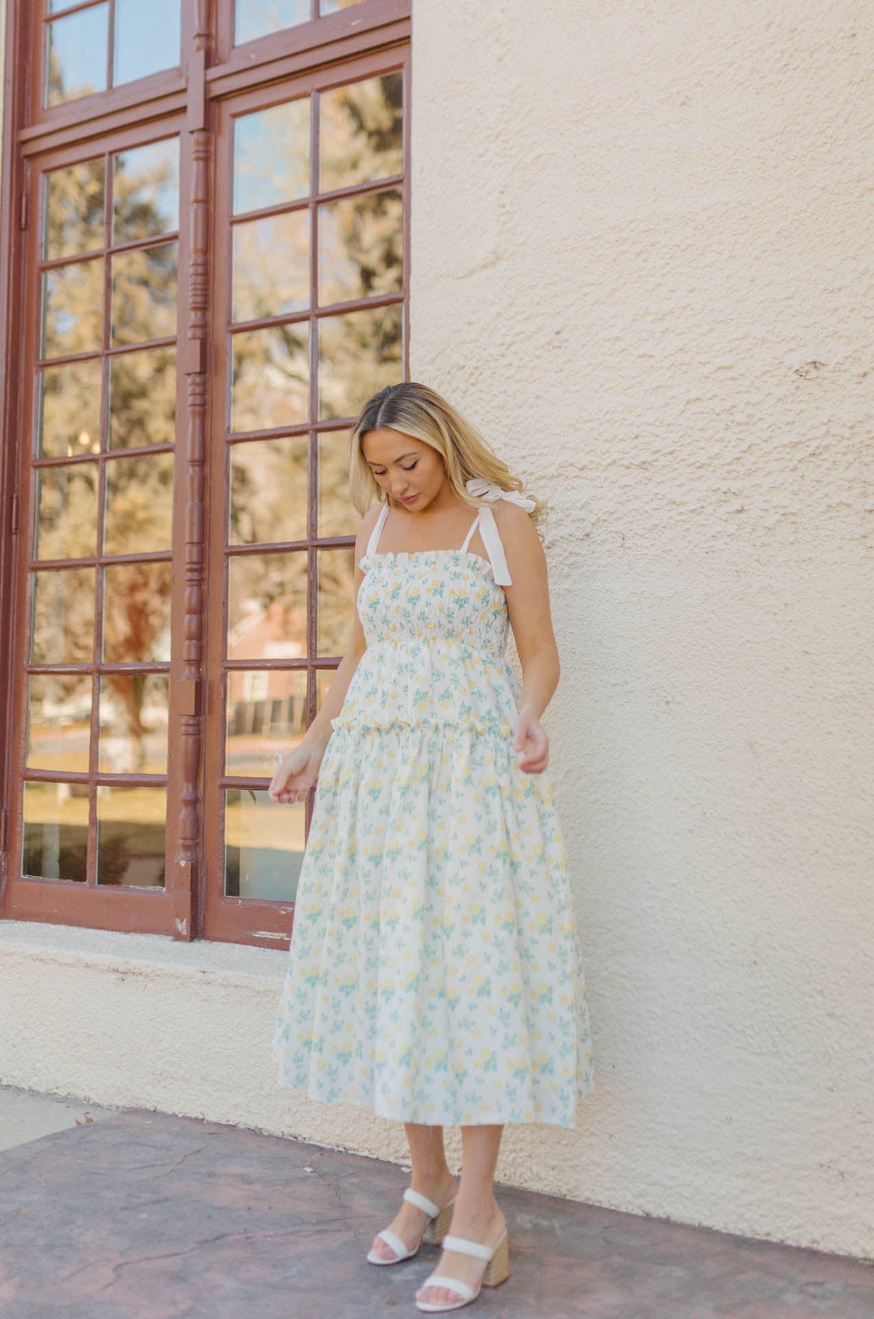 Yours Truly Floral Print Smocked Midi Dress