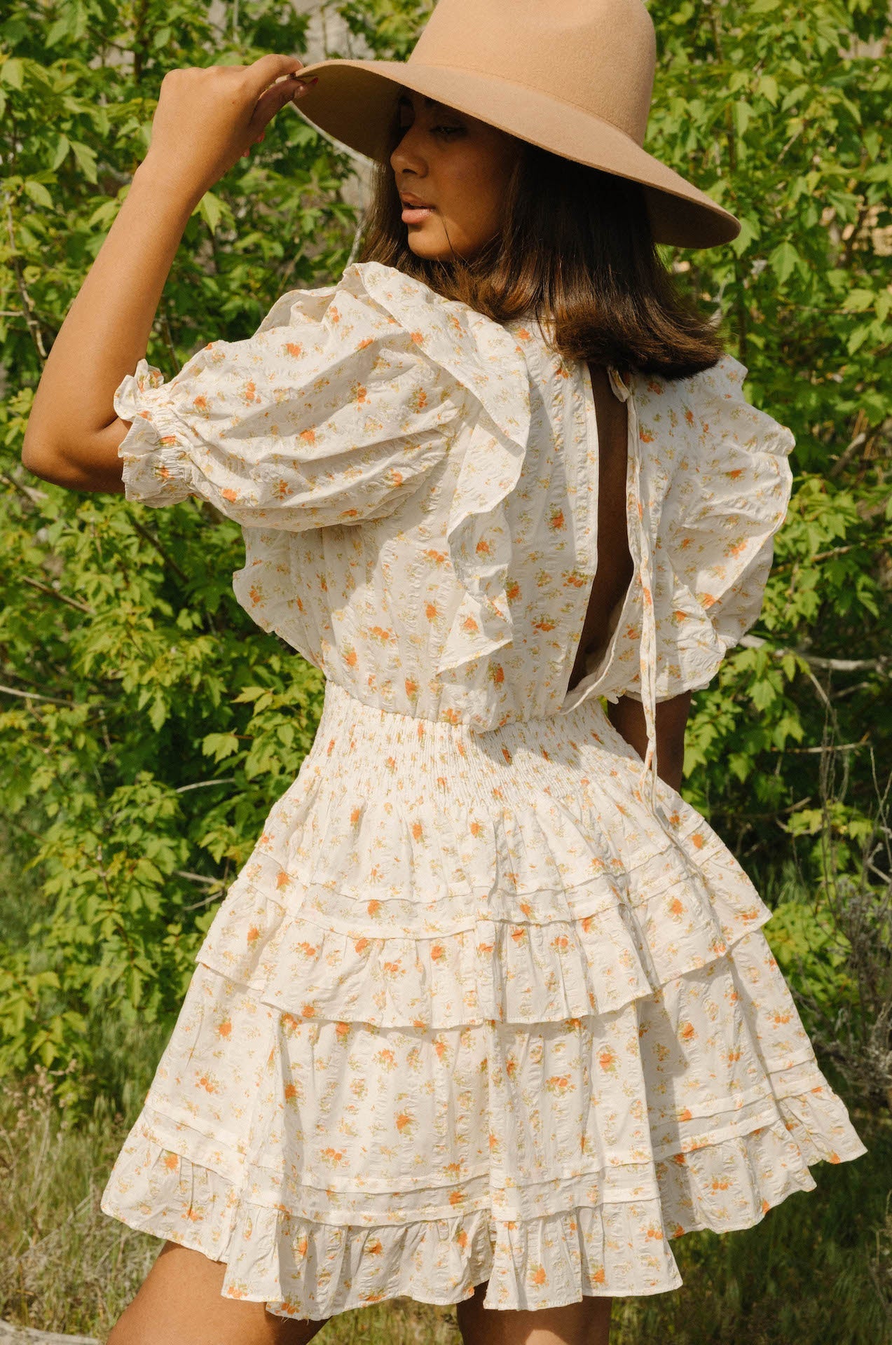 Weekend Dreams Floral Printed Ruffle Mini Dress - Orange