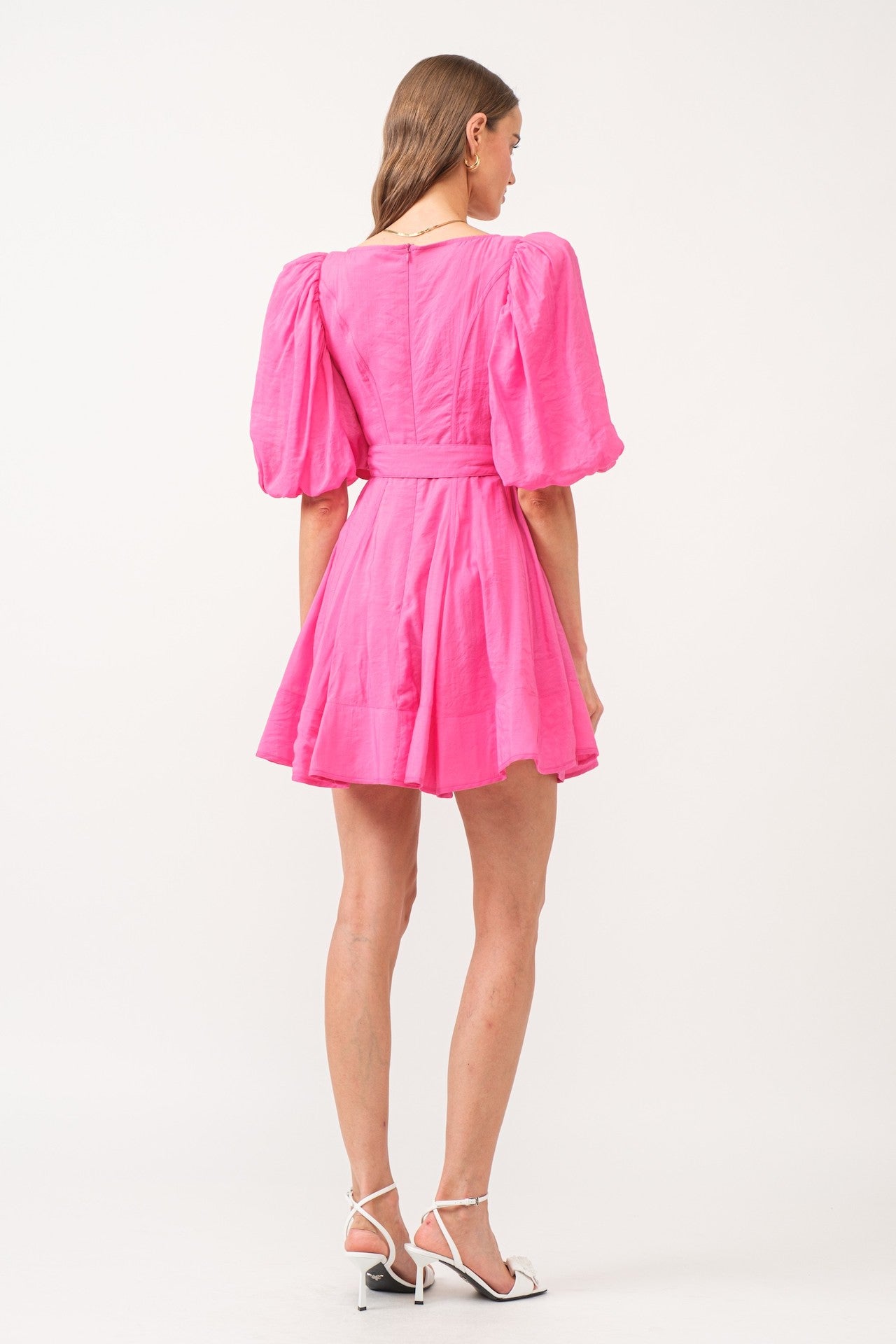 Puff Sleeve Pink Poplin Mini Dress