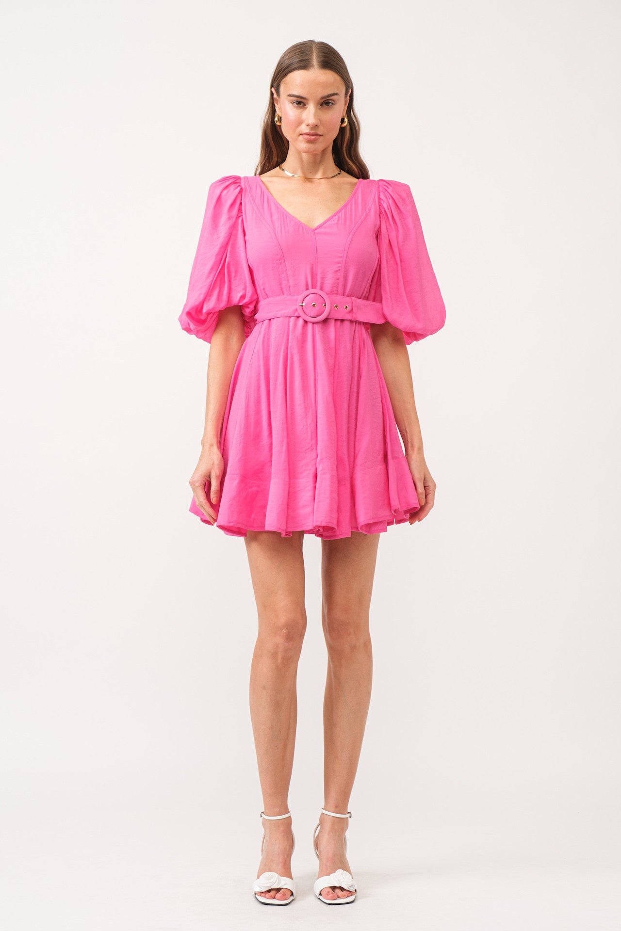 Puff Sleeve Pink Poplin Mini Dress