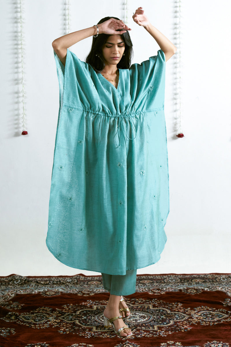 Beryl Green Kota Kaftan Top With Cotton Satin Bottom