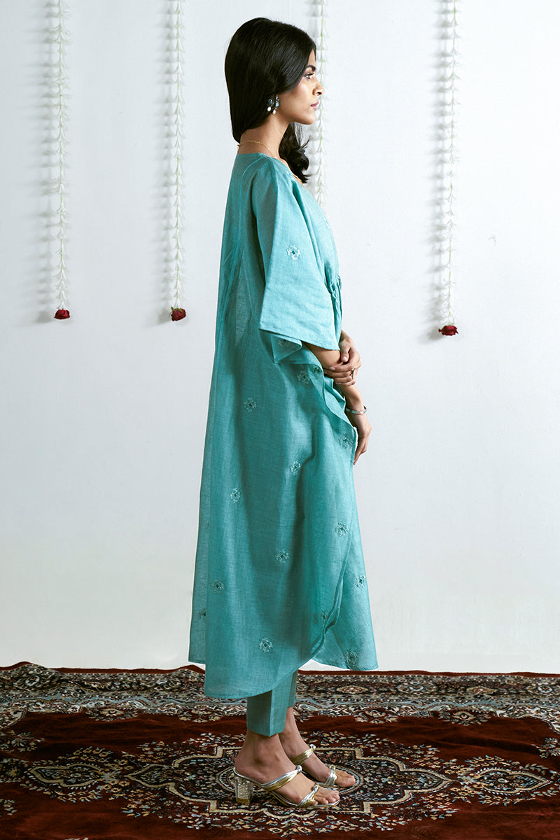 Beryl Green Kota Kaftan Top With Cotton Satin Bottom