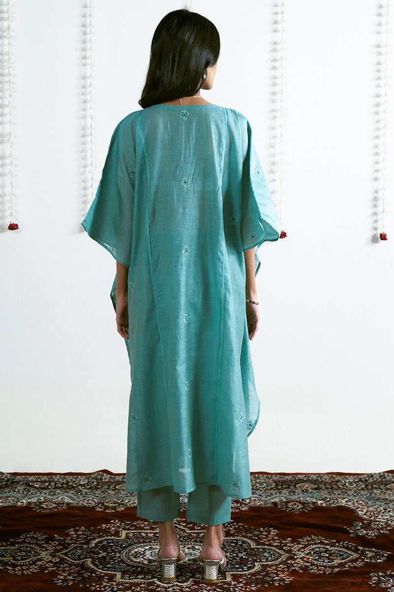 Beryl Green Kota Kaftan Top With Cotton Satin Bottom