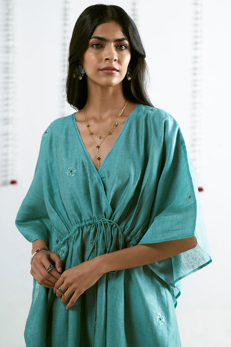 Beryl Green Kota Kaftan Top With Cotton Satin Bottom