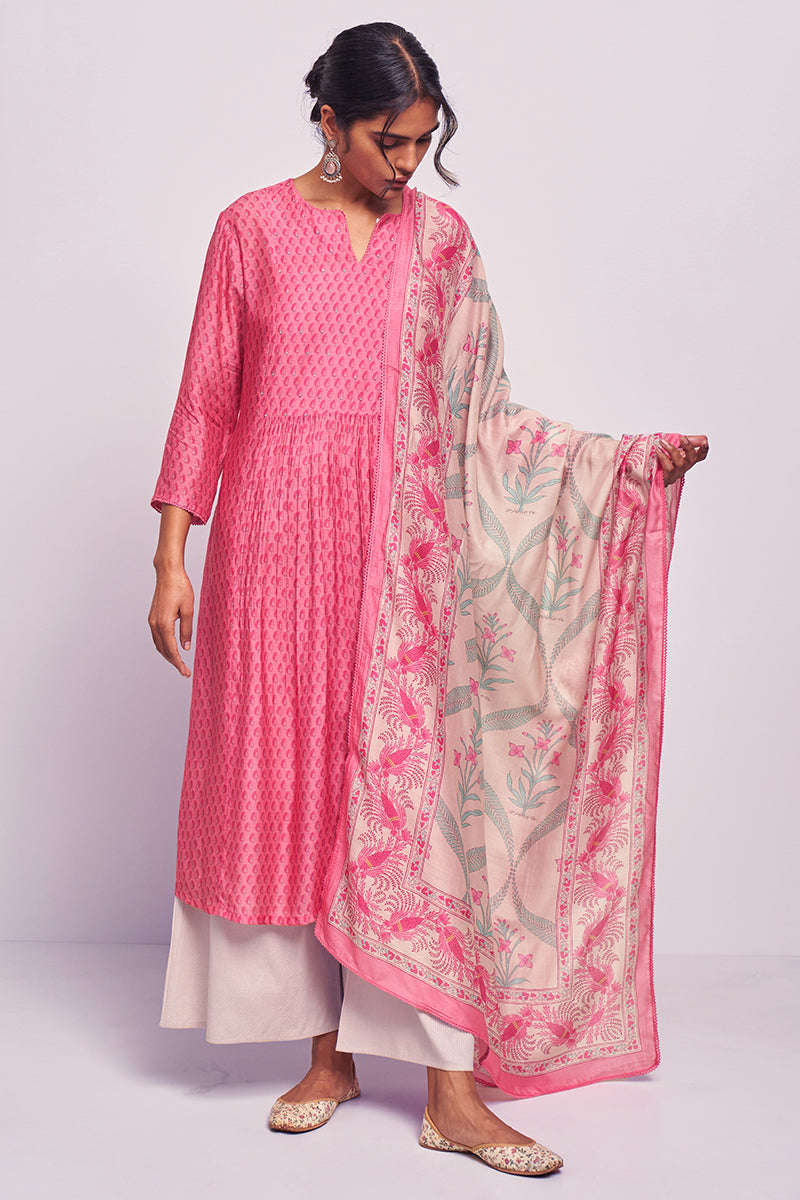 Confetti Pink Paisley Printed Kurta With Bemberg Lawn Dupatta