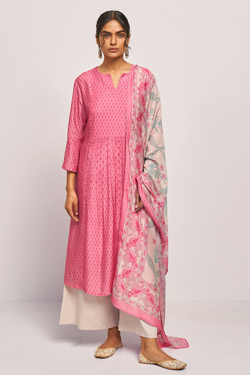 Confetti Pink Paisley Printed Kurta With Bemberg Lawn Dupatta