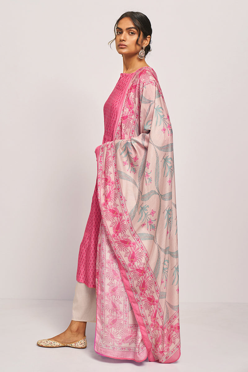 Confetti Pink Paisley Printed Kurta With Bemberg Lawn Dupatta