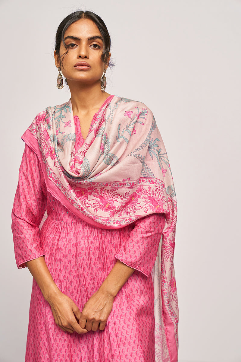 Confetti Pink Paisley Printed Kurta With Bemberg Lawn Dupatta