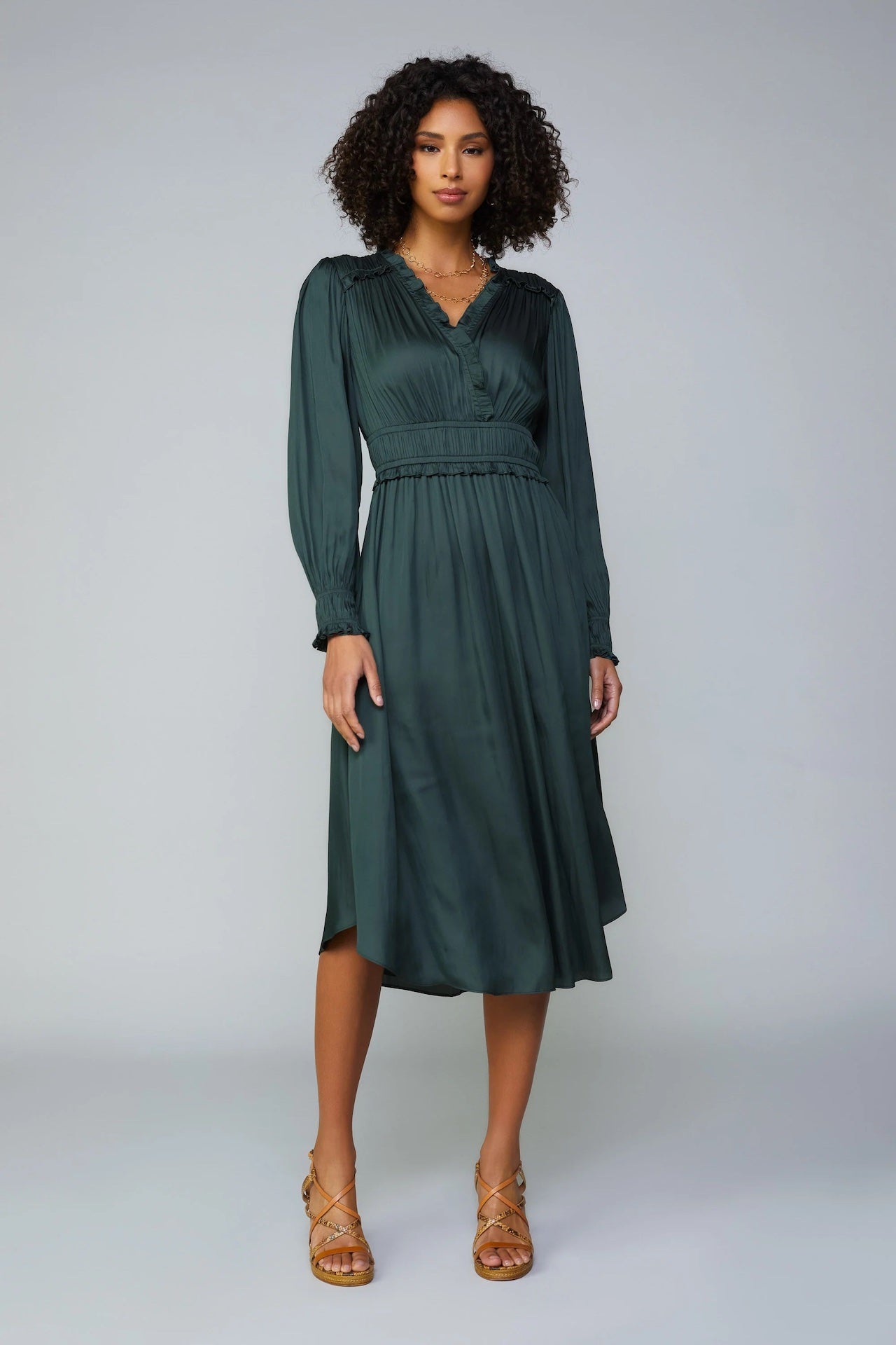 Surplice Bodice Green Midi Dress