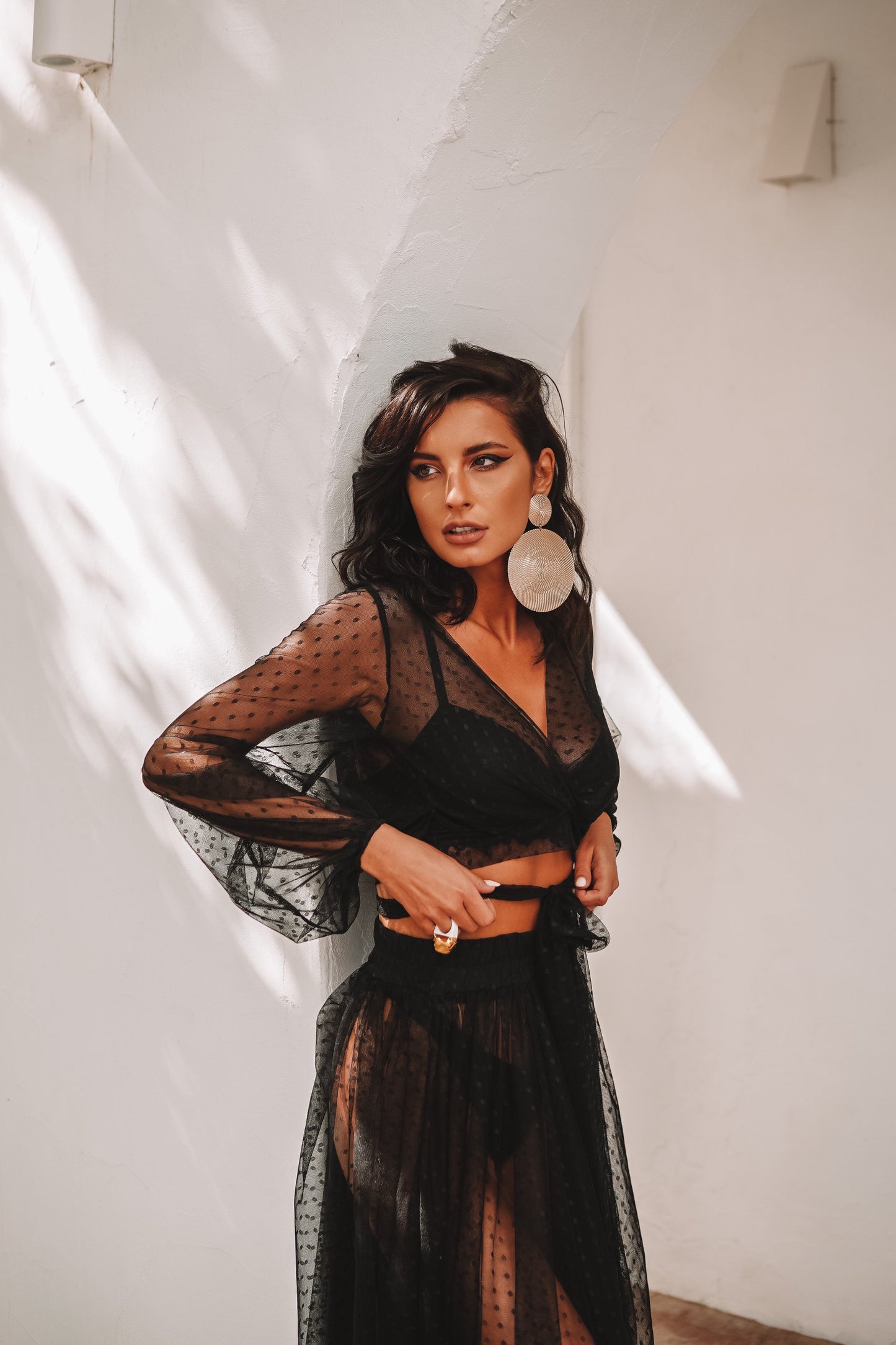 Set fusta cu bluza din plasa Minos