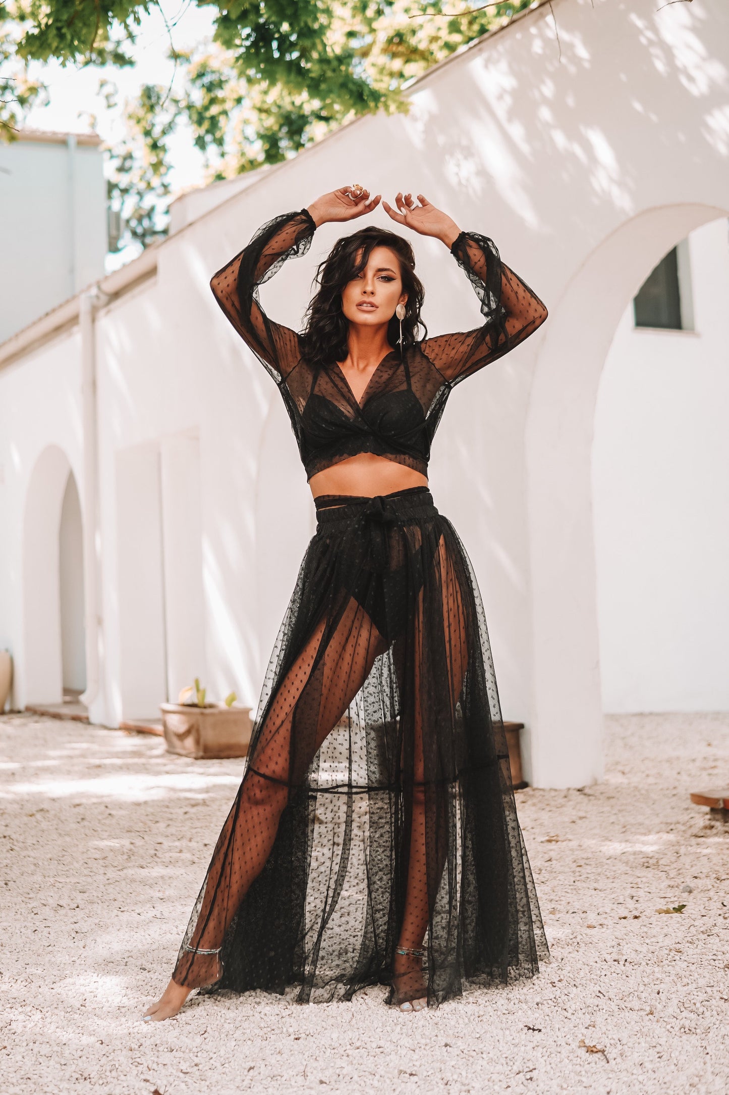 Set fusta cu bluza din plasa Minos