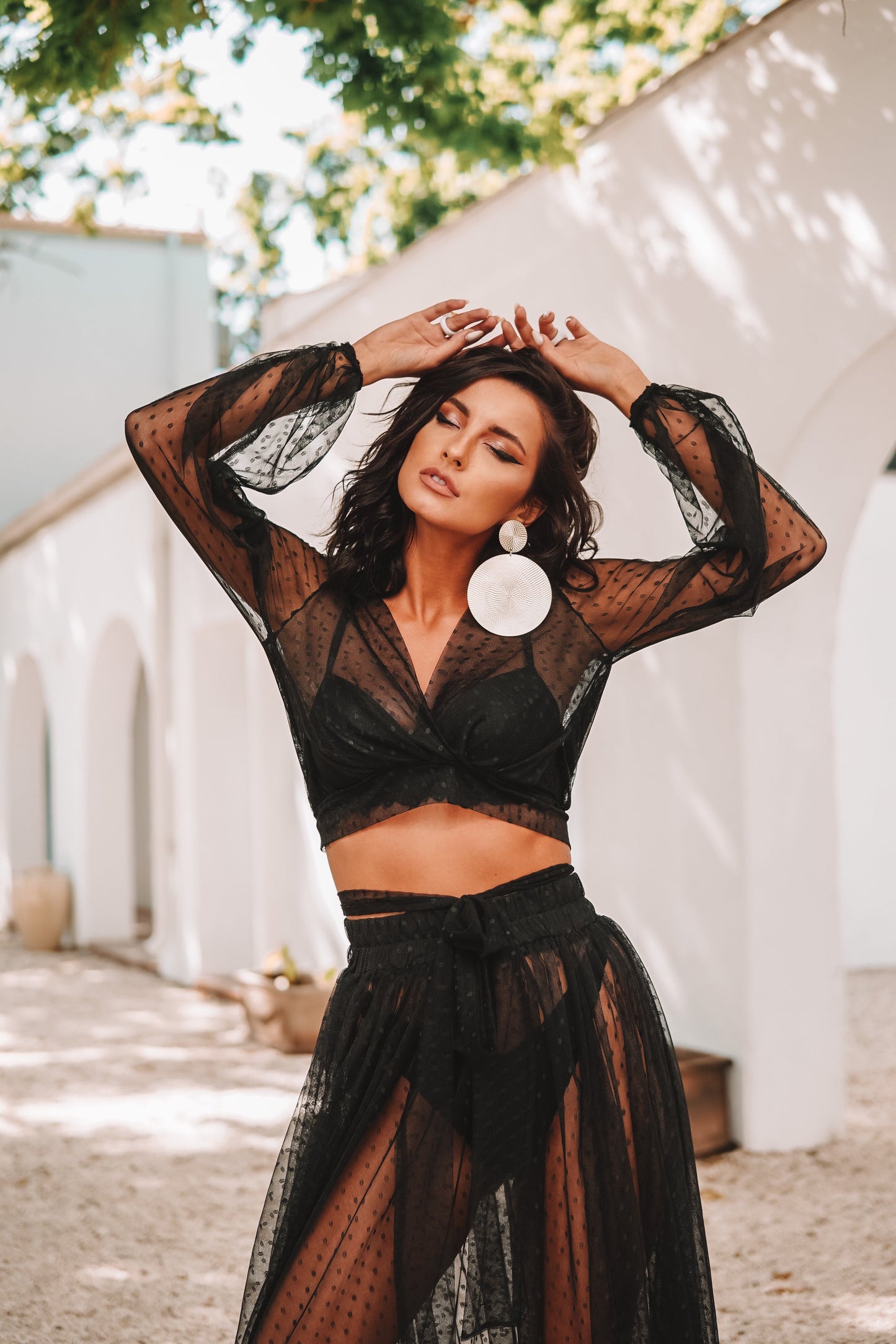 Set fusta cu bluza din plasa Minos