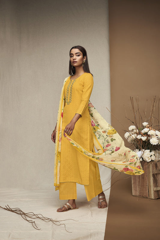 Premium Cotton Jacquard Kurta with Chiffon Foil Print Dupatta