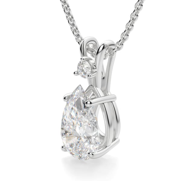 3.00 CTW Pear Shape Diamond & Created Moissanite Pendant in .925 Sterling Silver w/ Gift Box