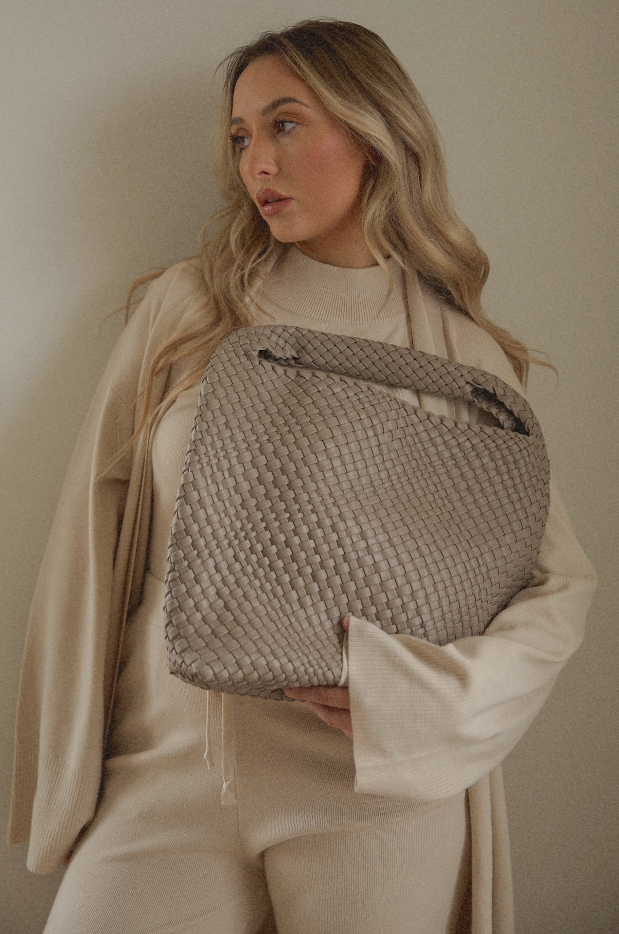 Taupe Woven Shoulder Bag