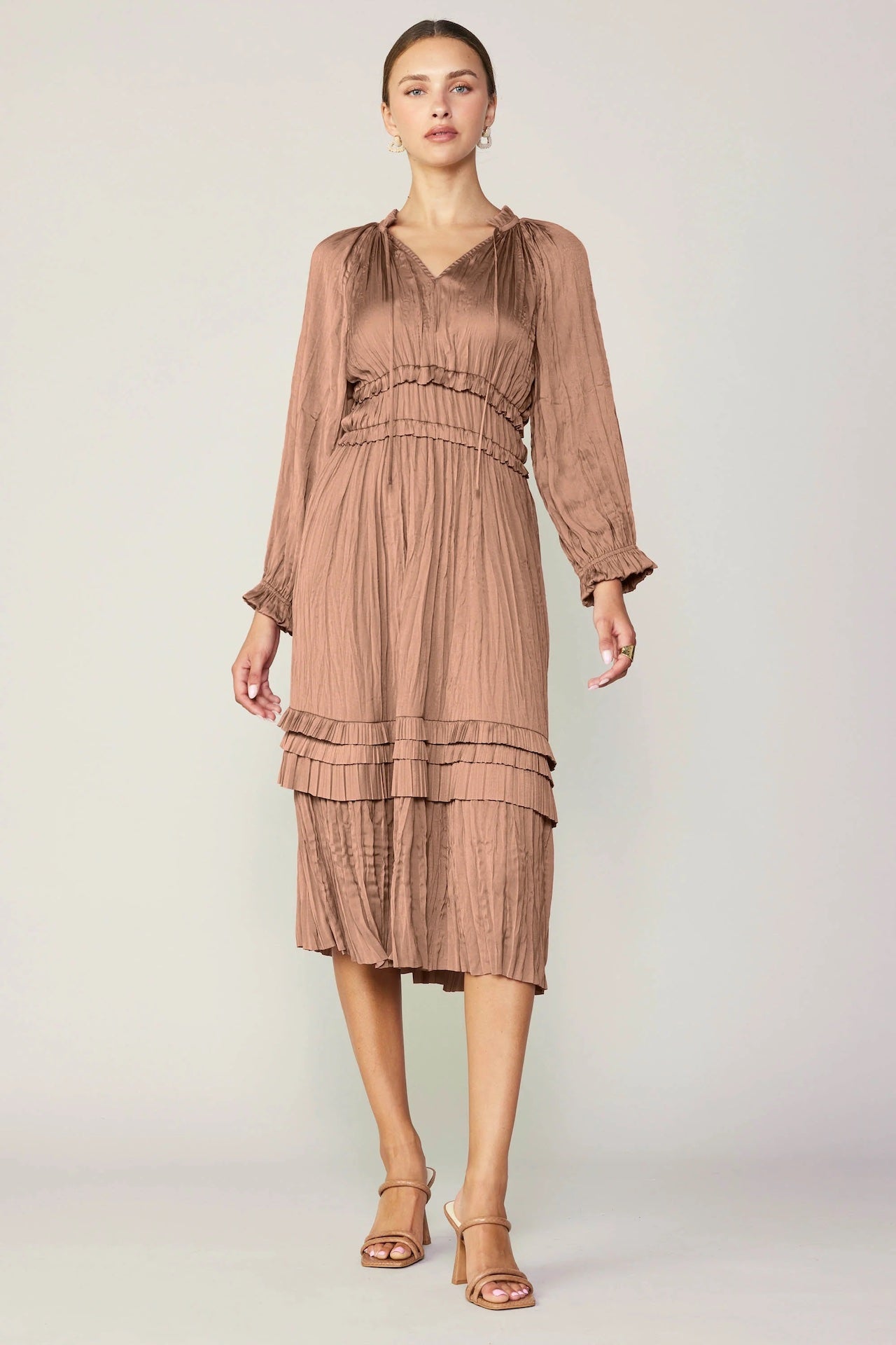 Leia Pleated Midi Dress - Dusty Clay