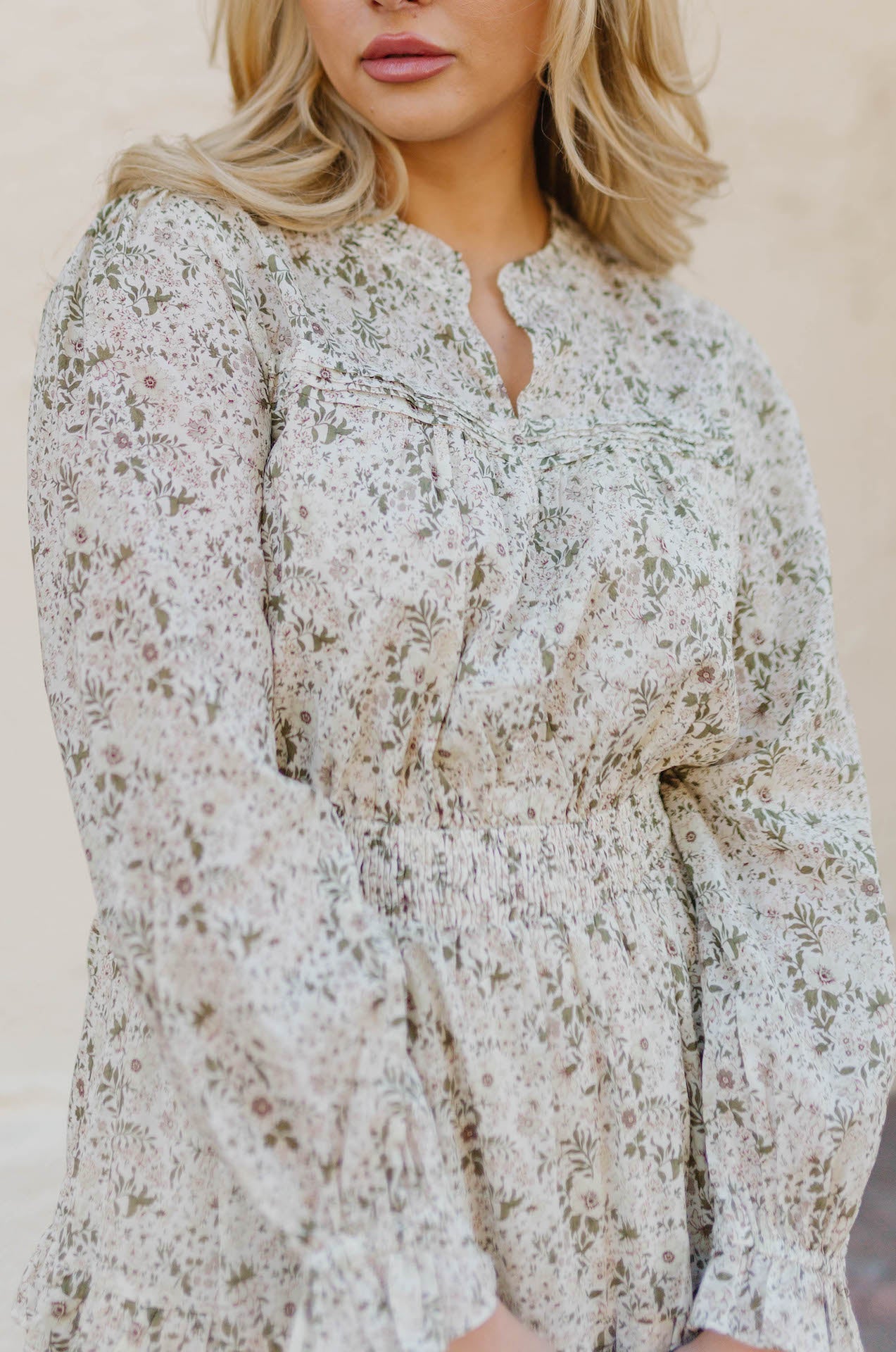 Veronica Long Sleeve Green Floral Maxi Dress