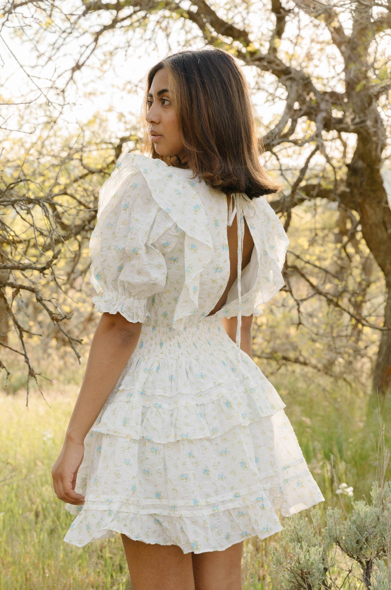 Weekend Dreams Floral Ruffle Mini Dress - Blue