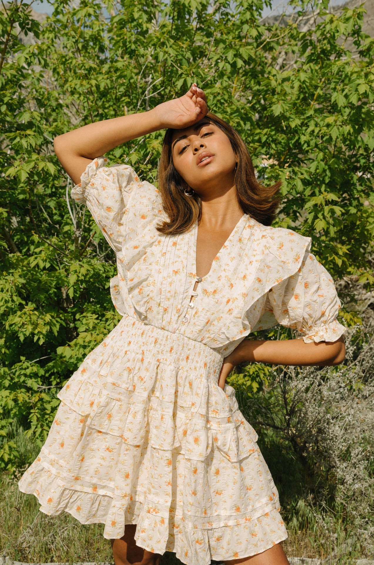 Weekend Dreams Floral Printed Ruffle Mini Dress - Orange