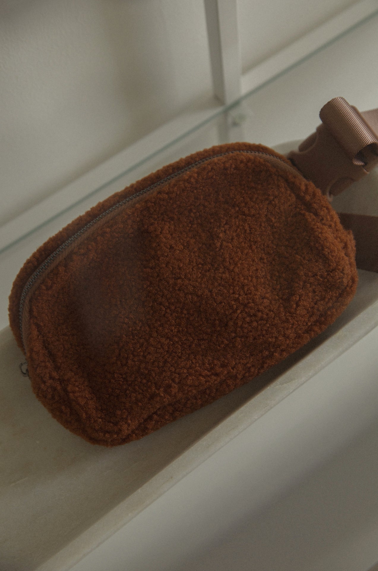 Sherpa Fleece Belt Bag - Brown