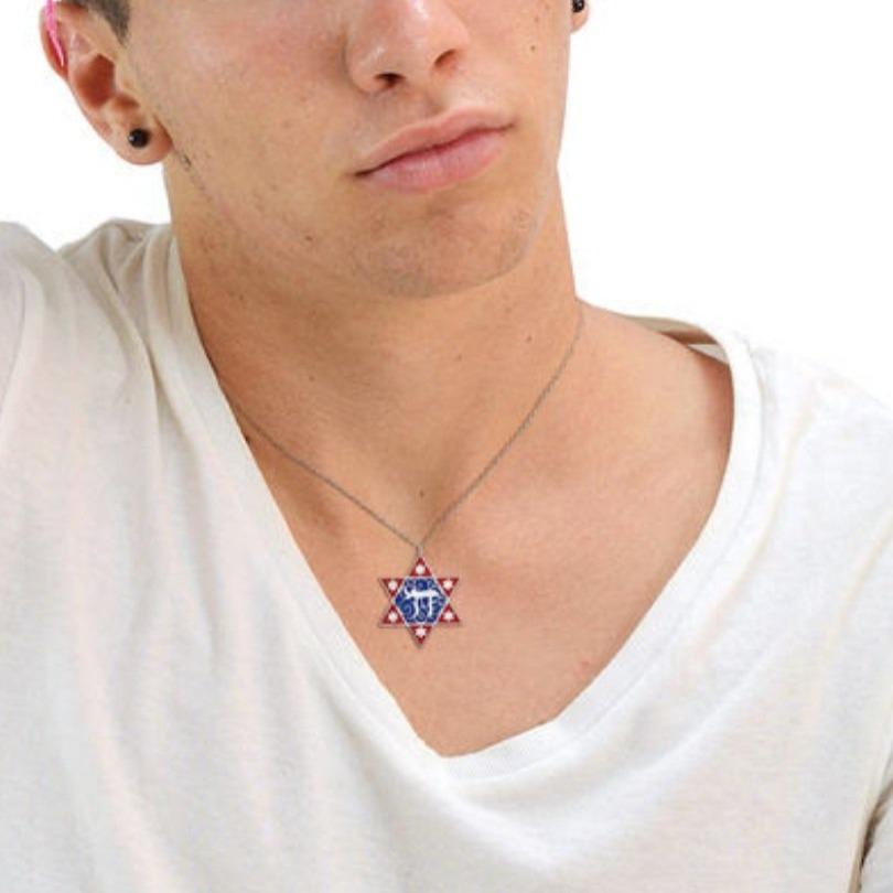 Colorful Jewish Star and Chai Hebrew Necklace
