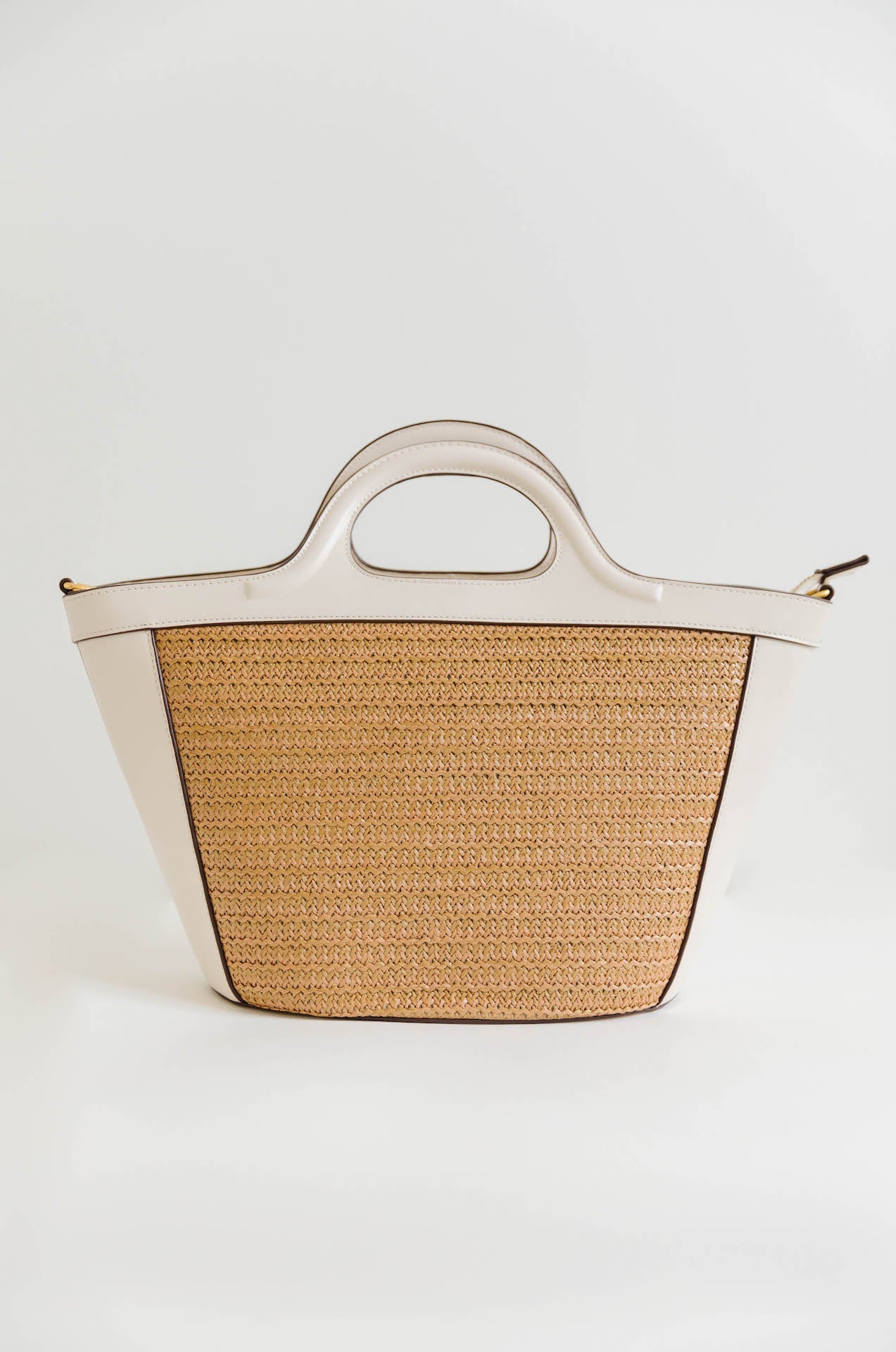 Raffia Ivory Vegan Leather Top Handle Bag