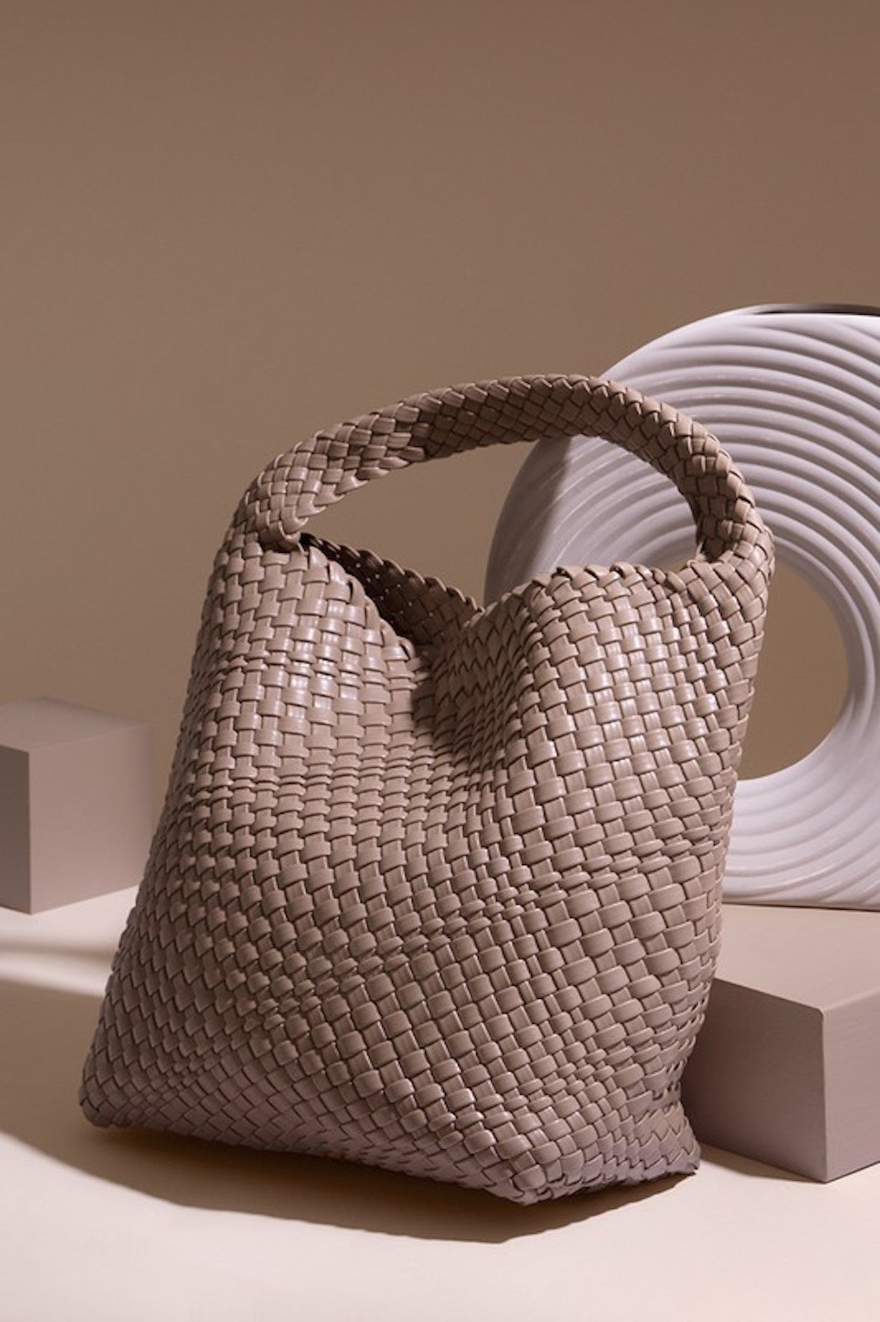 Taupe Woven Shoulder Bag