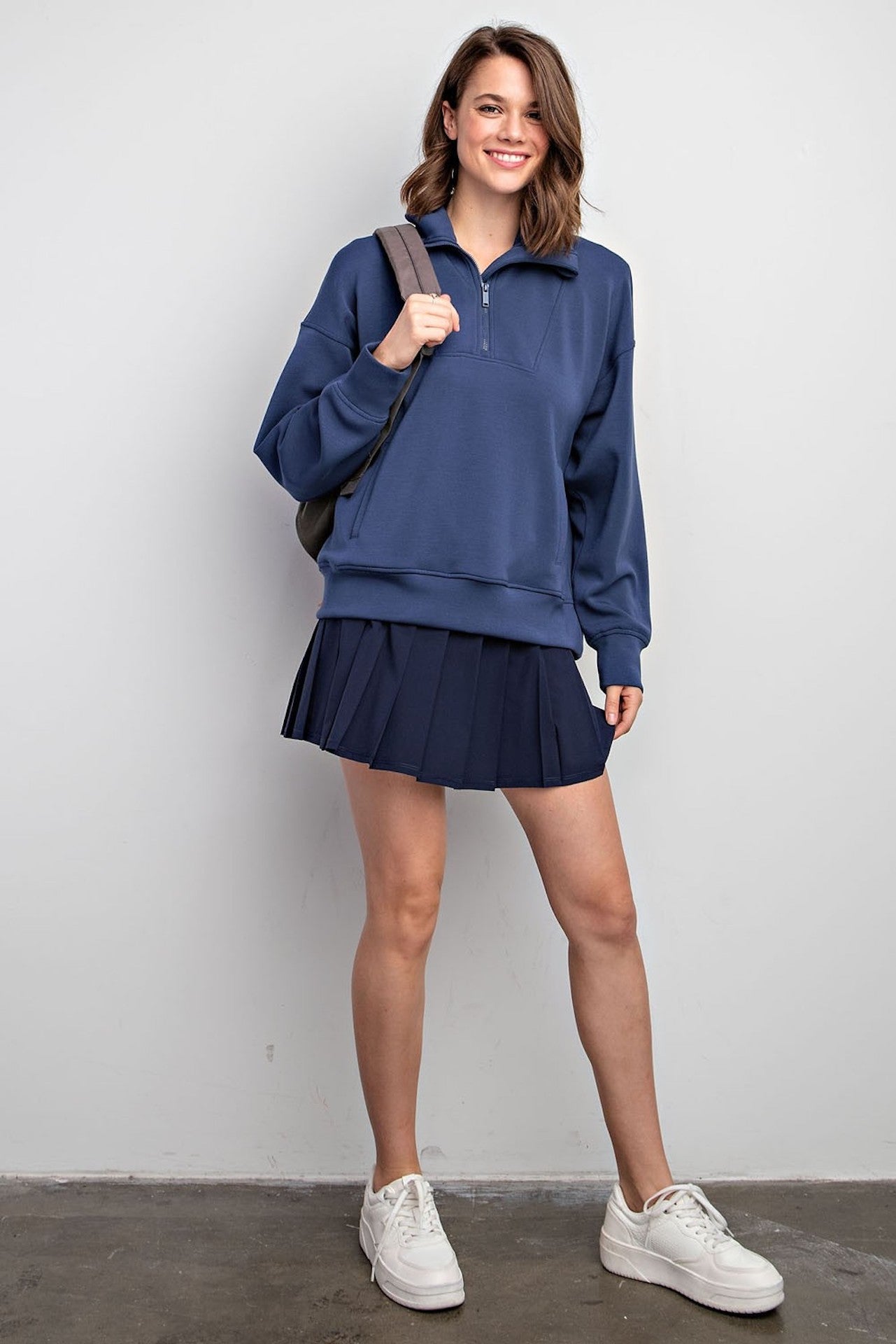 Navy Blue Modal Half Zip Sweatshirt