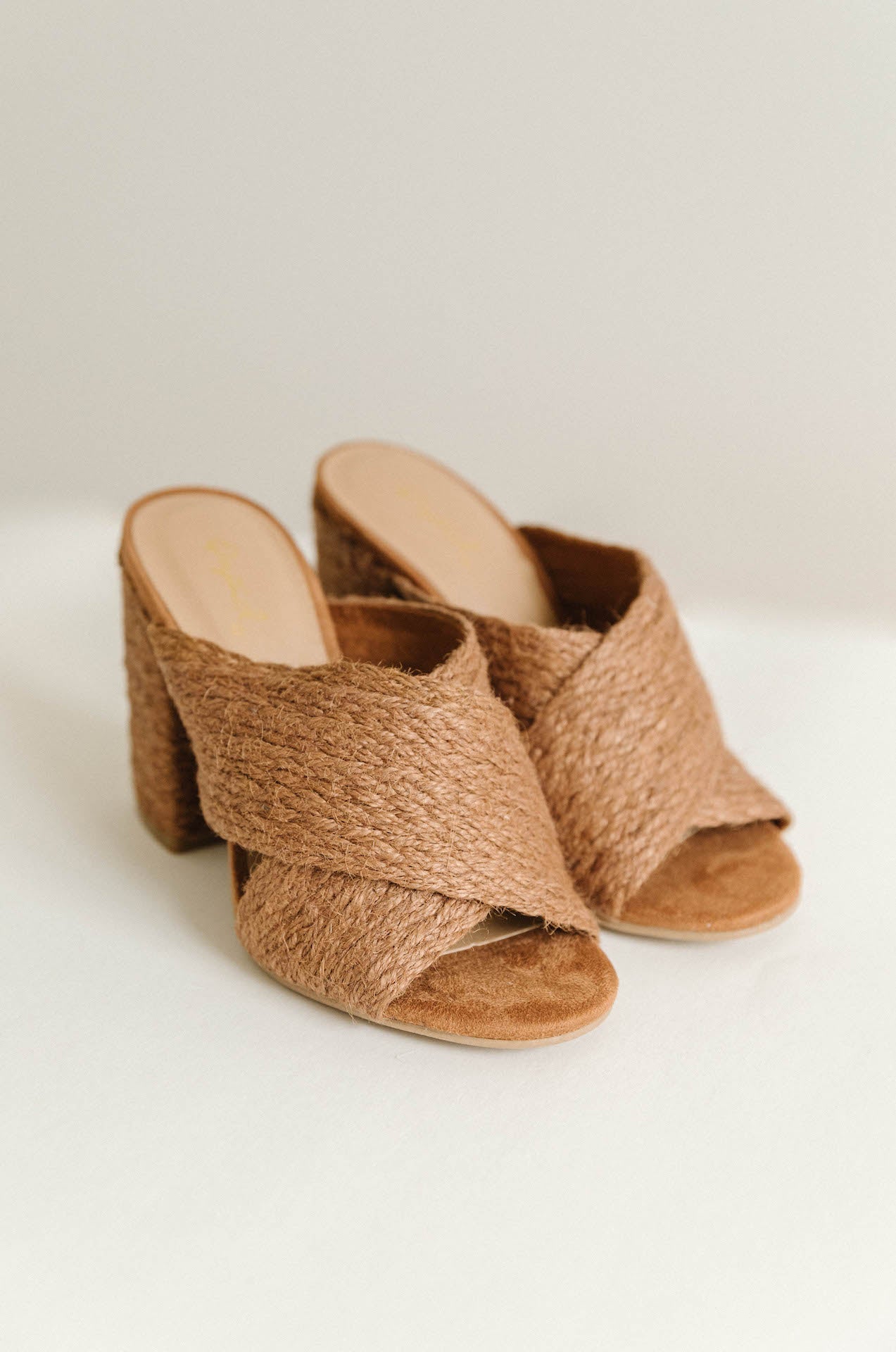 Woven Brown Raffia Mule Heels