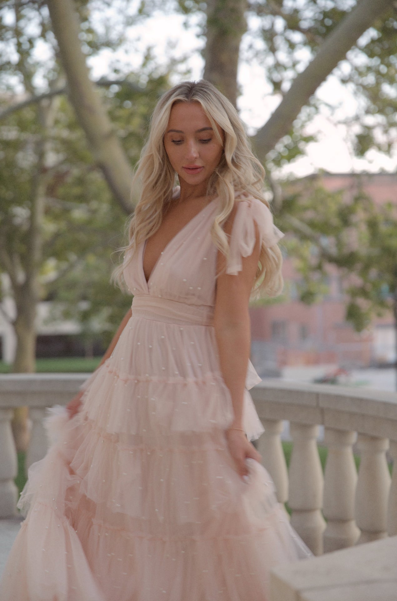 Pearl Tiered Tulle Maxi Dress