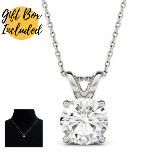 2 Carat Solitaire Pendant Necklace on 14K White Gold Setting, Exceptionally Fiery Created Moissanite