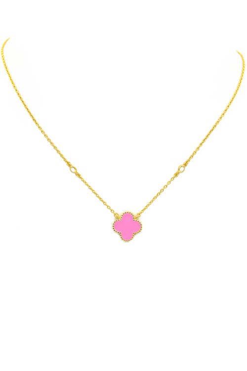 18k Gold Plated Pink Clover Necklace