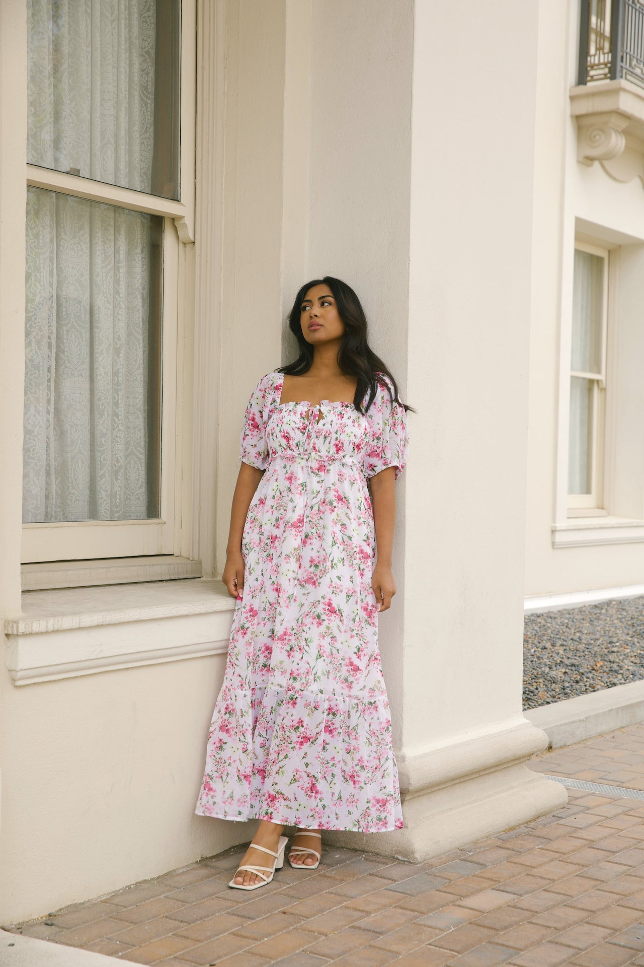Jane White and Pink Floral Dress