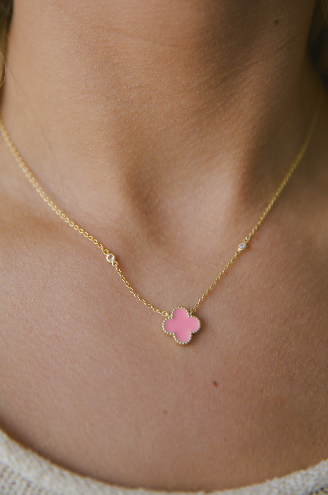 18k Gold Plated Pink Clover Necklace