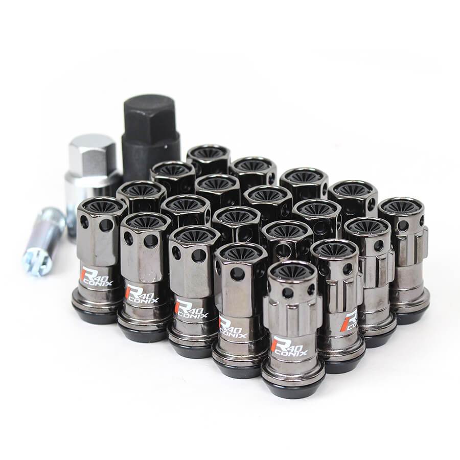 Project Kics R40 iConix Lug Nuts w/ Locks & Caps - 12X1.25 - Black Chrome