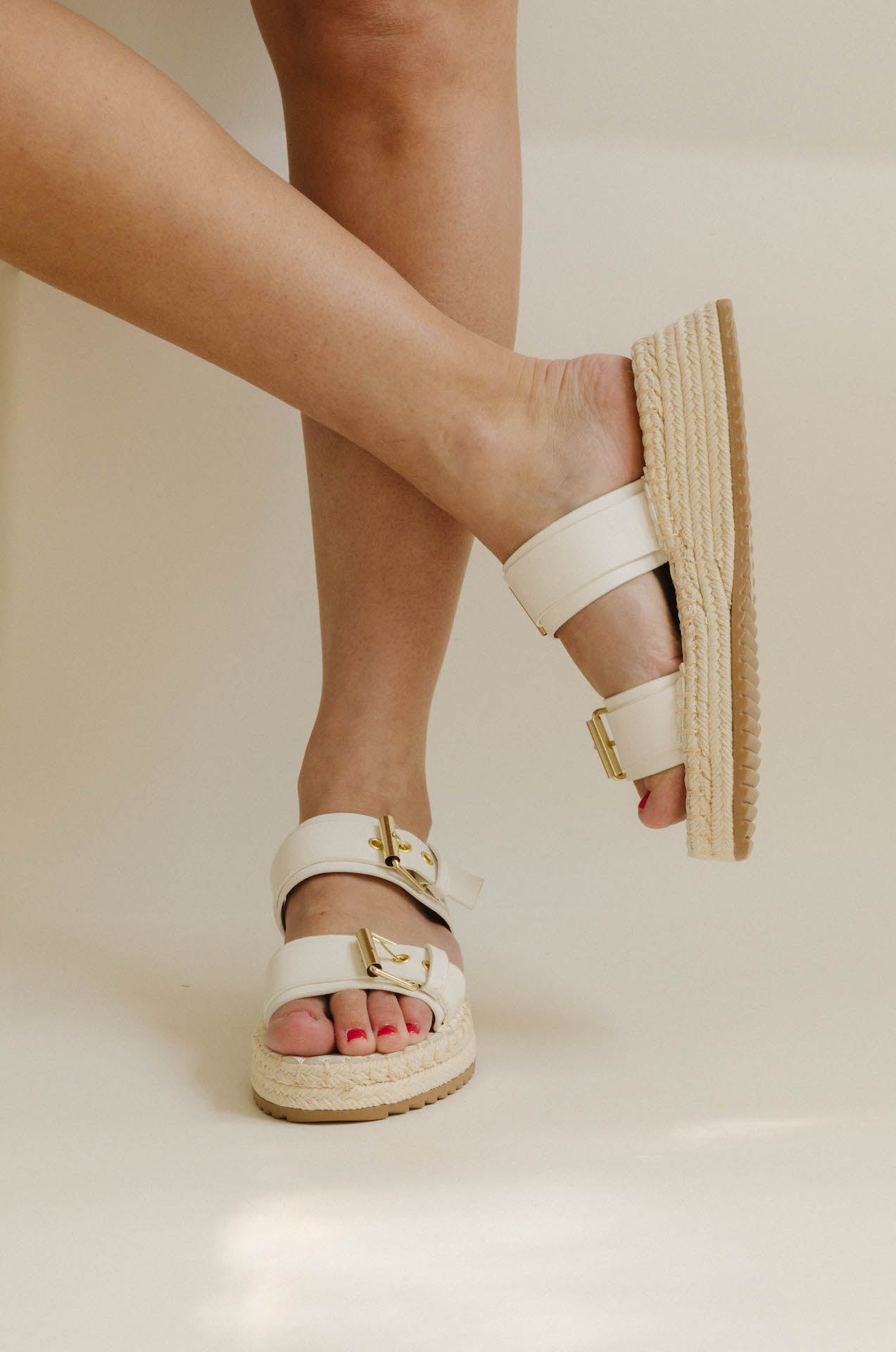 White Leather Platform Espadrille Sandals